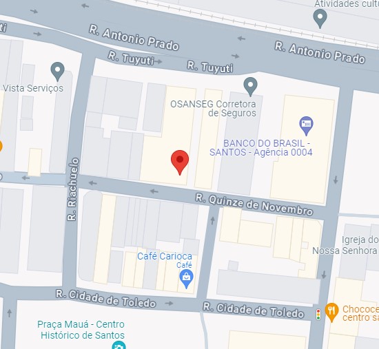 Mapa de localização da OSANSEG em Santos